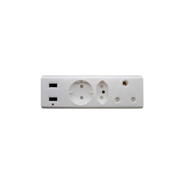 3 Way Adaptor Usb (1x16A+1xSchuko +1x16A NEW + 2x2,1A USB)