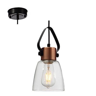 Pendant Antique Copper/Black & Amber Glass E27 1x40W
