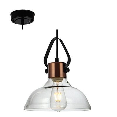 Pendant Antique Copper/Black & Amber Glass E27 1x40W