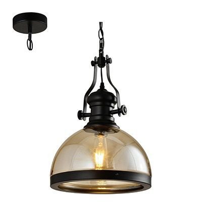 Pendant Metal Black & Amber Glass E27 1x60W