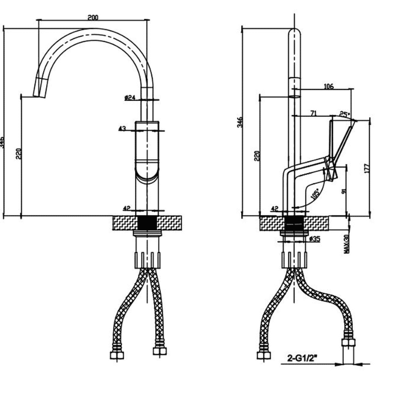Bijiou Maine Sink Mixer Deck Type Black.
