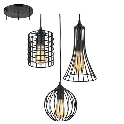 Grid 3Lt Pendant Black E27 3x40W