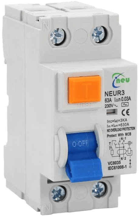 Din Rail Earth Leakage 63A 2P 3Ka (Ael-Neu)