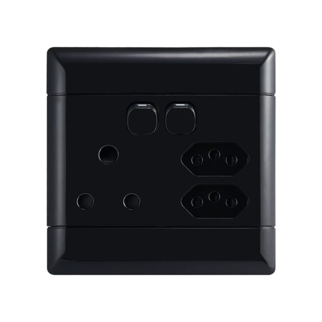 Switch Socket + 2 Euro 100x100 Black